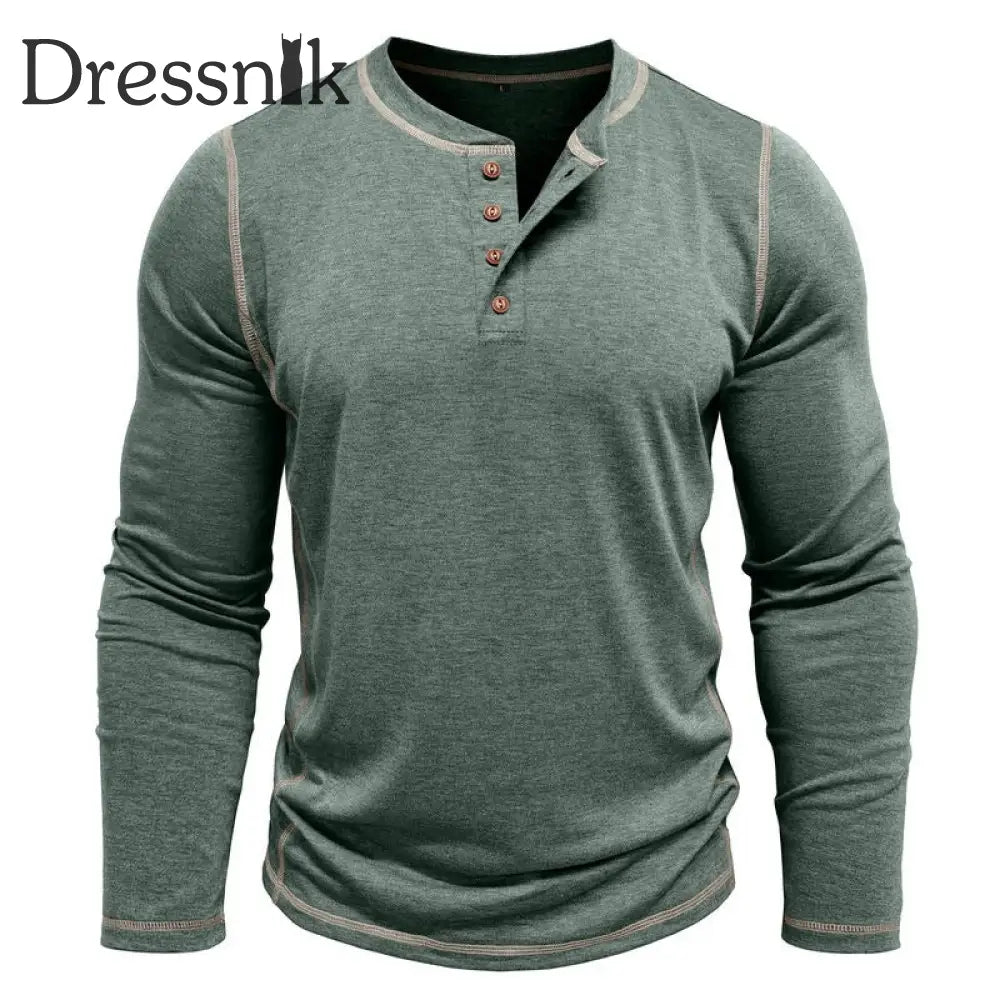 Männer einfarbig lässig Henley Kragen lang ärmel iges T-Shirt