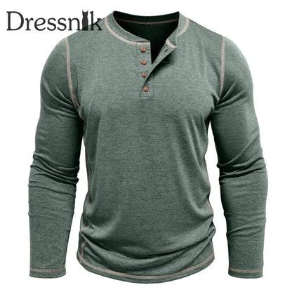 Männer einfarbig lässig Henley Kragen lang ärmel iges T-Shirt