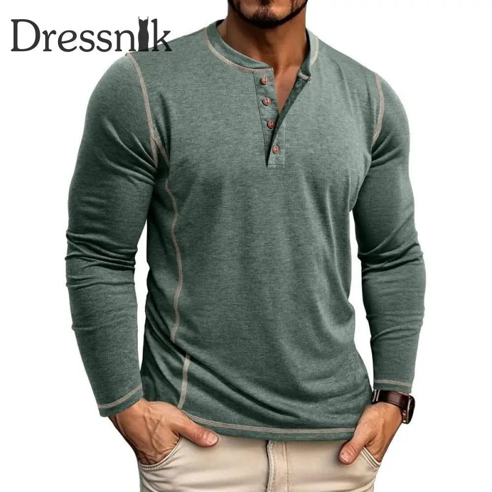 Männer einfarbig lässig Henley Kragen lang ärmel iges T-Shirt