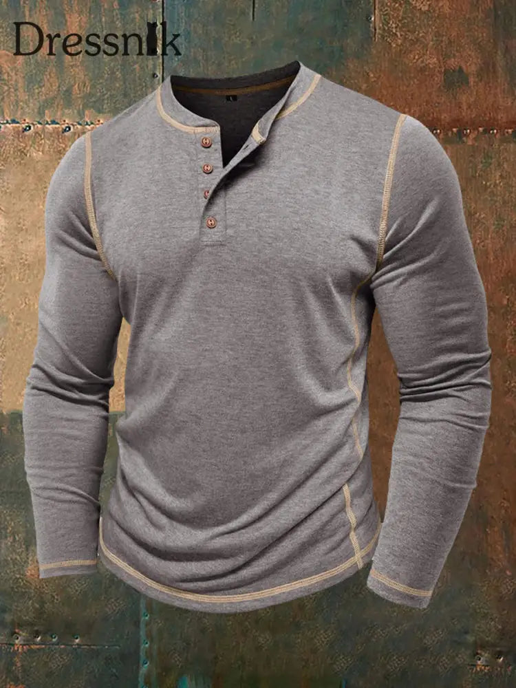 Männer einfarbig lässig Henley Kragen lang ärmel iges T-Shirt Grau / S