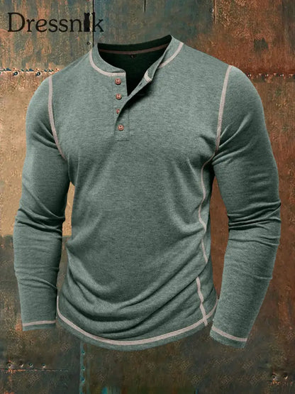 Männer einfarbig lässig Henley Kragen lang ärmel iges T-Shirt Grün / S