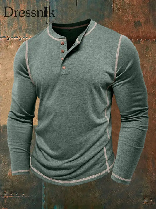 Männer einfarbig lässig Henley Kragen lang ärmel iges T-Shirt Grün / S