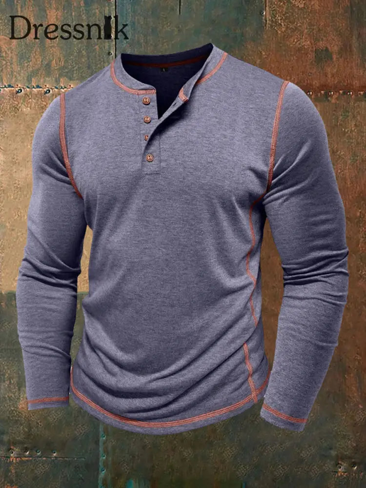 Männer einfarbig lässig Henley Kragen lang ärmel iges T-Shirt Marineblau / S