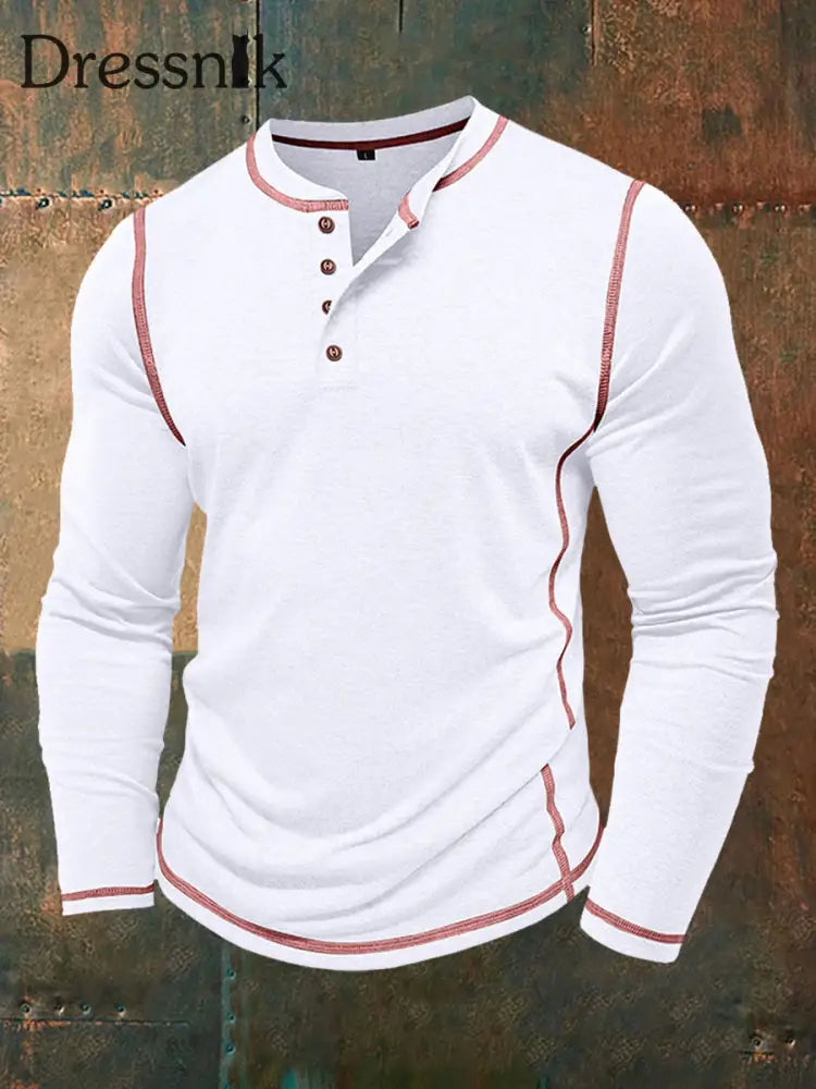 Männer einfarbig lässig Henley Kragen lang ärmel iges T-Shirt Weiß / S