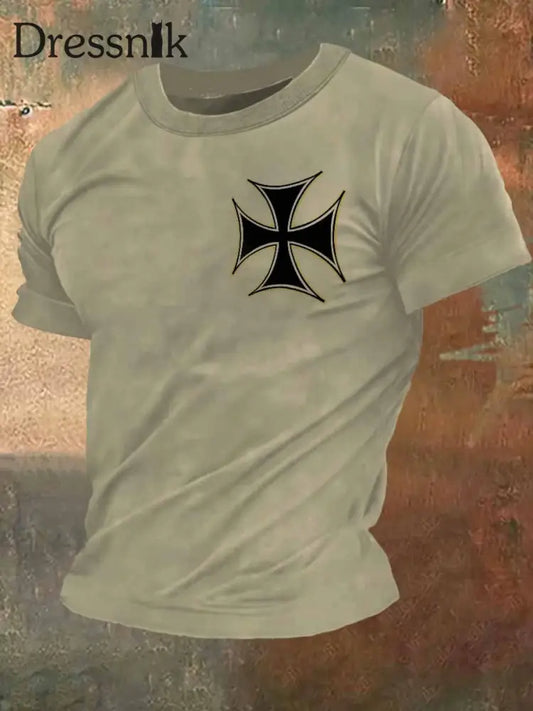 Männer Eisernes Kreuz Druck Vintage Mode Kurzarm T-Shirt bunt / S