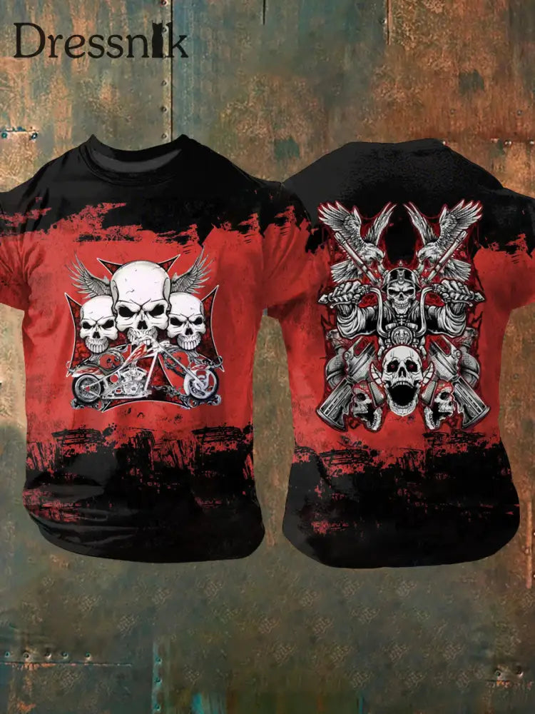 Männer Eisernes Kreuz Schädel bedrucktes Kurzarm-T-Shirt als bild / S