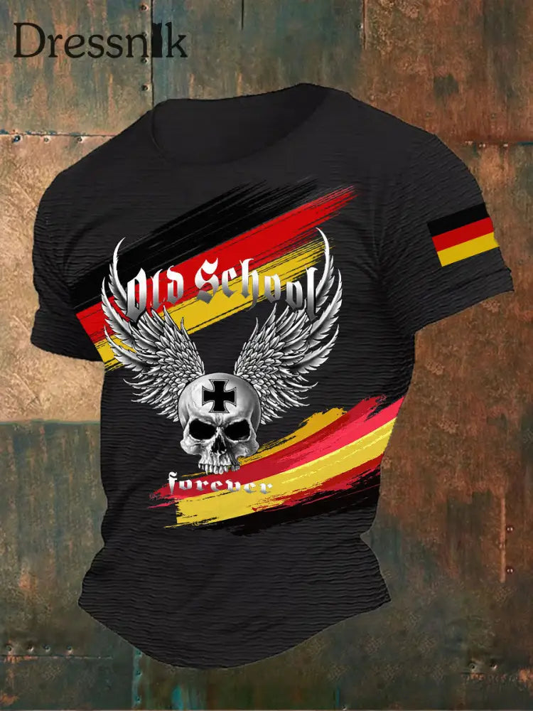 Männer Eisernes Kreuz Schädel bedrucktes T-Shirt Schwarz / S