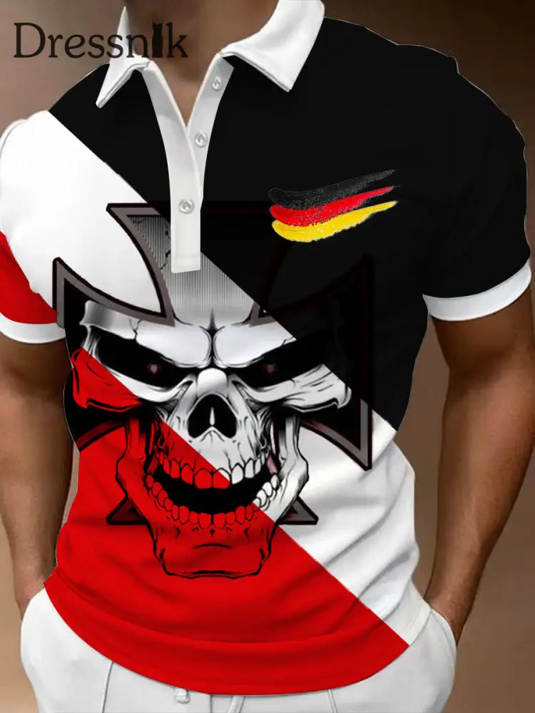Männer Eisernes Kreuz Schädel druck Lässiges Kurzarm-Polo-Shirt als bild / S
