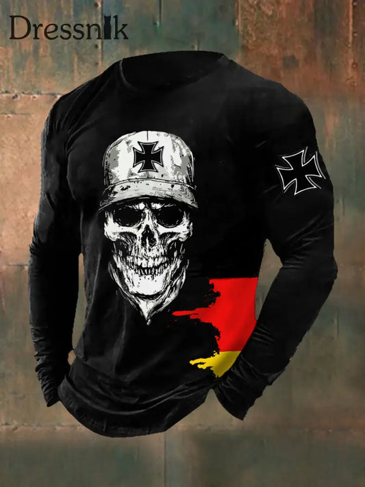 Männer Eisernes Kreuz Schädel druck Langarm T-Shirt Schwarz / S