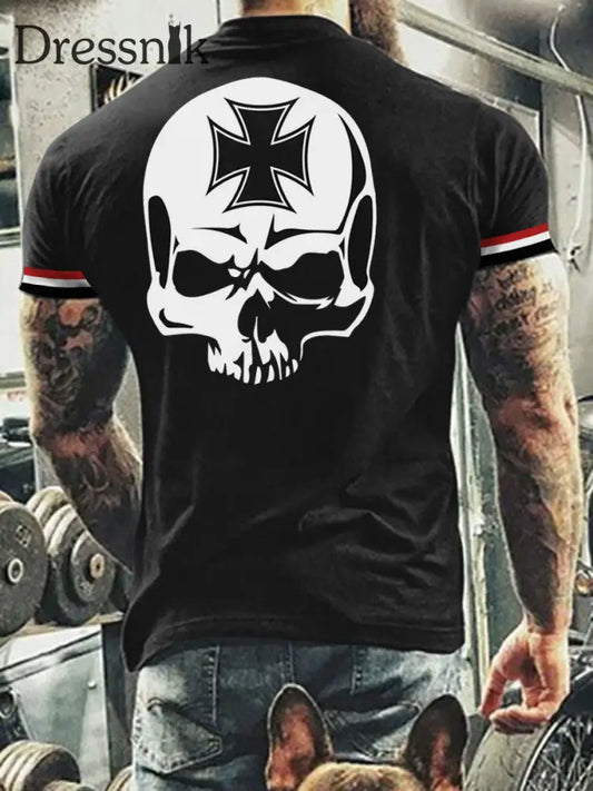 Männer Eisernes Kreuz Schädel T-Shirt Schwarz / S