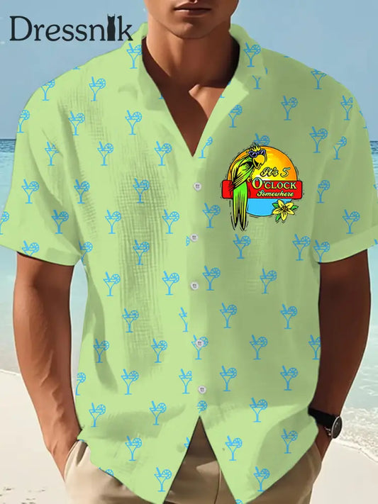 Männer Es ist 5:00 Irgendwo immer Happy Hour Paradies Papagei Bedrucktes Kurzarm T-Shirt hellgrün / S