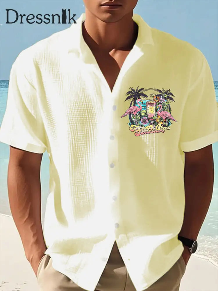 Männer Es ist 5:00 Irgendwo immer Happy Hour Paradise bedrucktes Kurzarm-T-Shirt Hellgelb / S