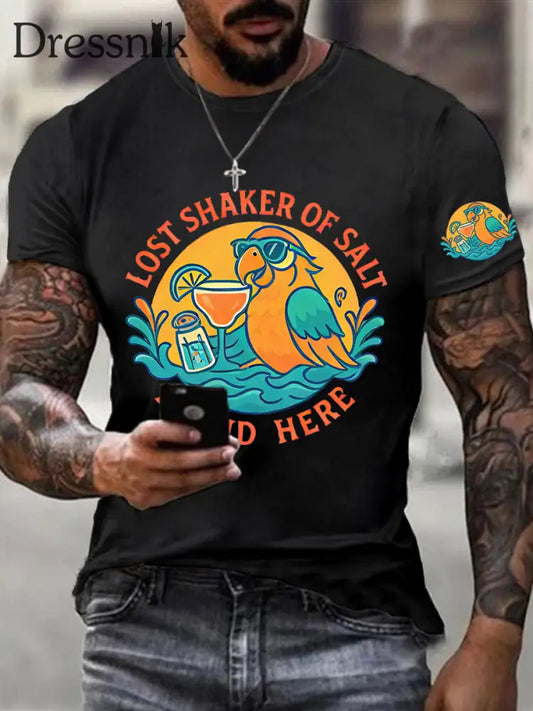 Männer Es ist 5:00 Irgendwo immer verlorener Salz streuer hier gefunden Papageien druck lässiges Kurzarm-T-Shirt