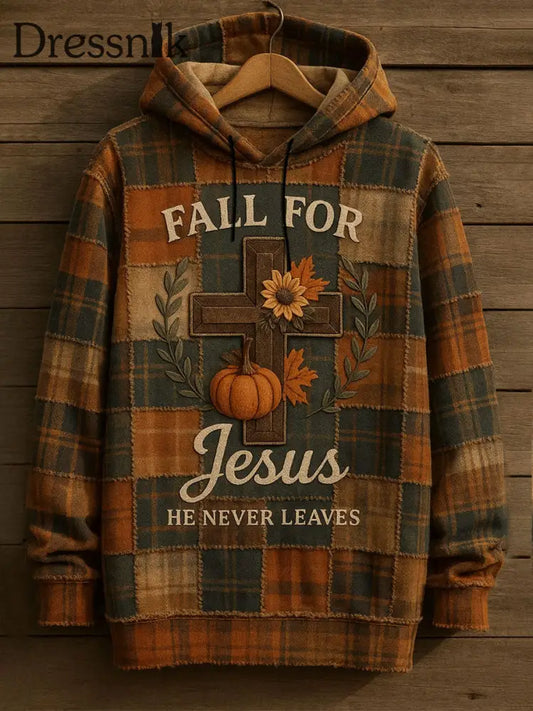 Männer Fall für Jesus Er verlässt nie Drop-Shoulder Hoodie als bild / S
