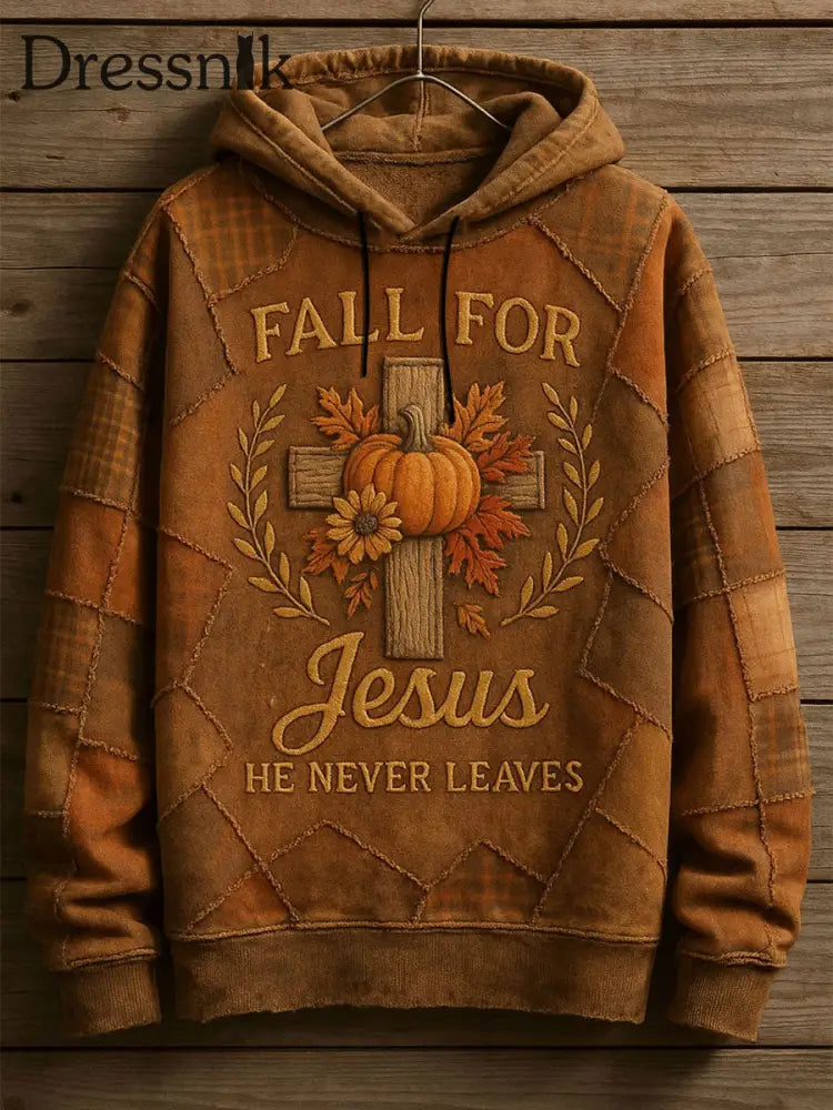 Männer Fall für Jesus Er verlässt nie Drop-Shoulder Hoodie als bild / S