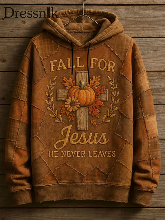 Männer Fall für Jesus Er verlässt nie Drop-Shoulder Hoodie als bild / S