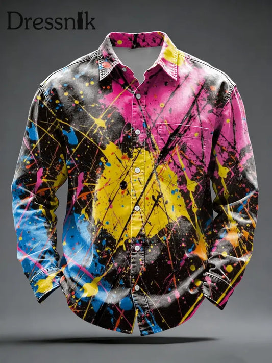 Männer fett rosa-gelbe Farbe Splatter Button-Down-Shirt mehrfarbig / S