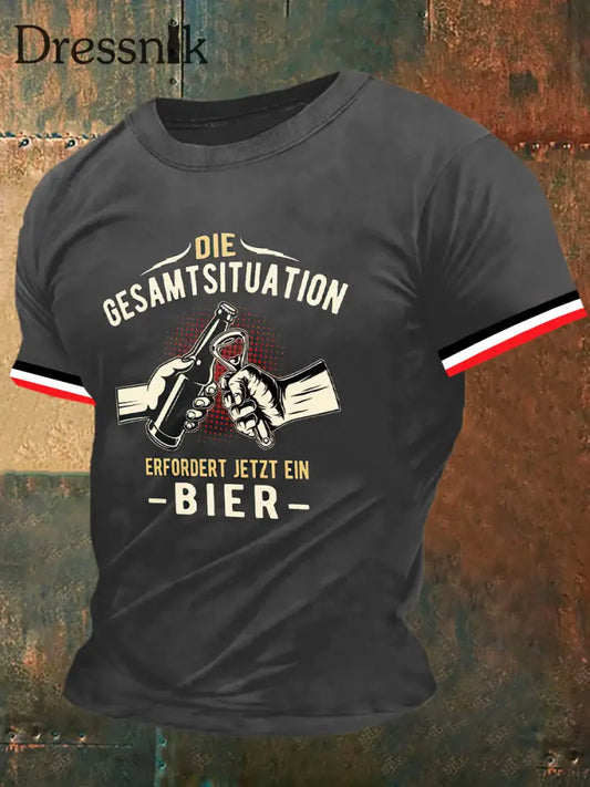 Männer genießen Deutschland Bier Print Vintage Mode Kurzarm T-Shirt Grau / S