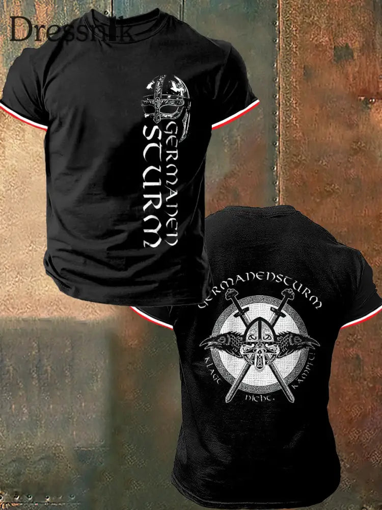 Männer Ger maden Sturm Print Vintage Mode Kurzarm T-Shirt Schwarz / S