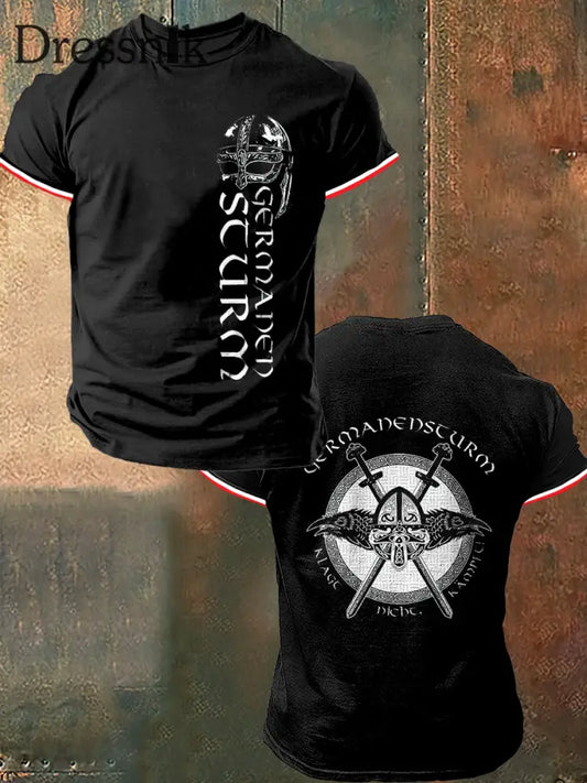 Männer Ger maden Sturm Print Vintage Mode Kurzarm T-Shirt Schwarz / S