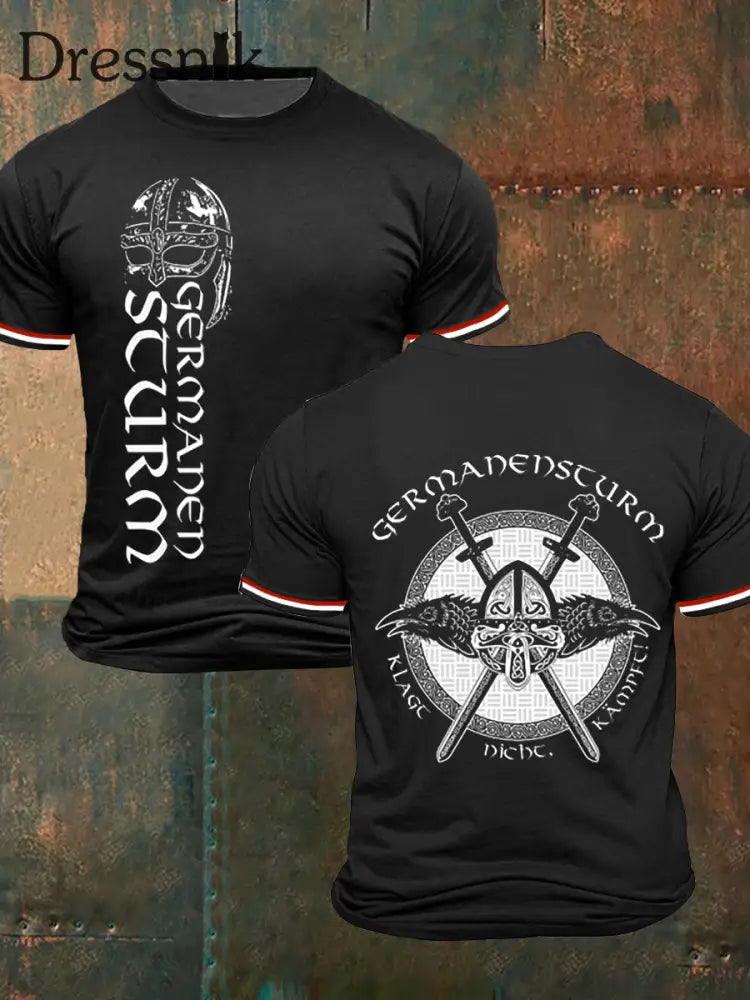 Männer Germanen sturm bedrucktes Kurzarm-T-Shirt Schwarz / S