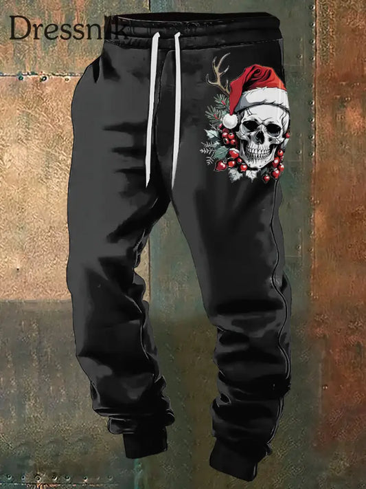 Männer Geweih Skull Print Jogging Hose Schwarz / S