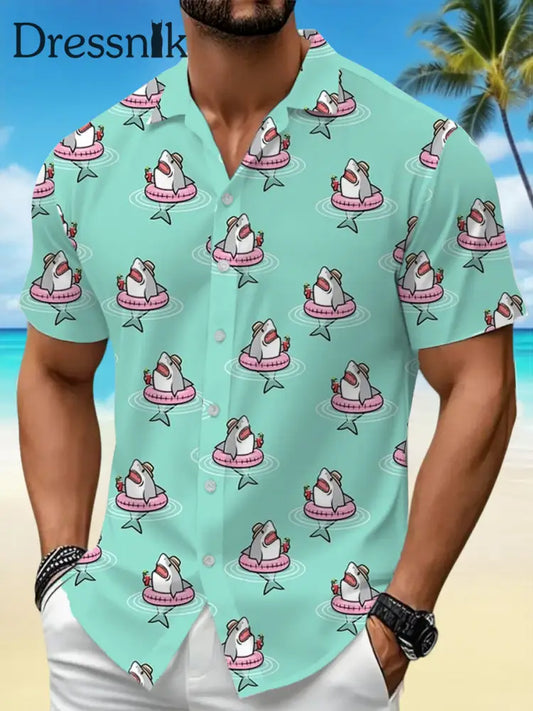 Männer Haie drucken lässiges Urlaubs hemd Minze Grün / S
