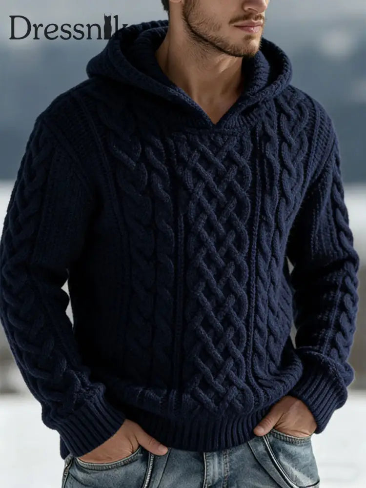 Männer Herbst/Winter Stricken Hoodie Marineblau / S