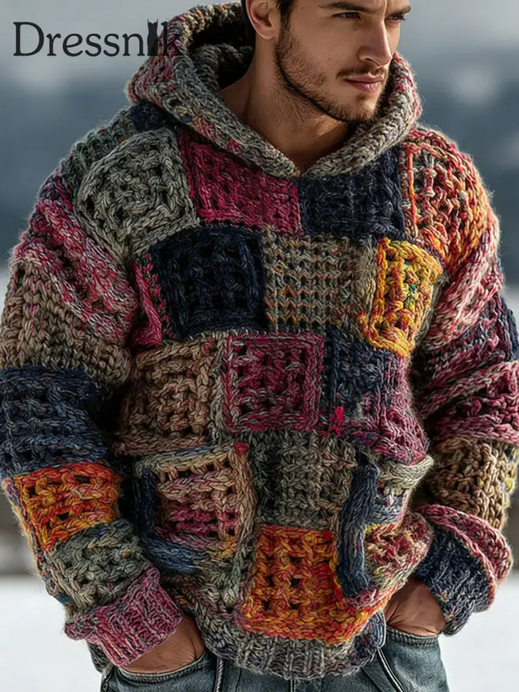 Männer Herbst/Winter Stricken Hoodie Mischfarbe / S