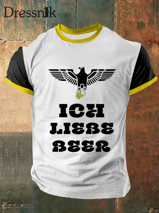 Männer Ich mag Bier Print Vintage Mode Kurzarm T-Shirt Schwarz und Weiß / S