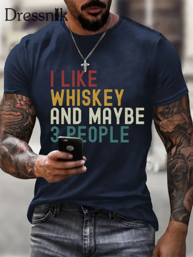 Männer Ich mag Whisky und vielleicht 3 Leute Kurzarm T-Shirt Marineblau / S