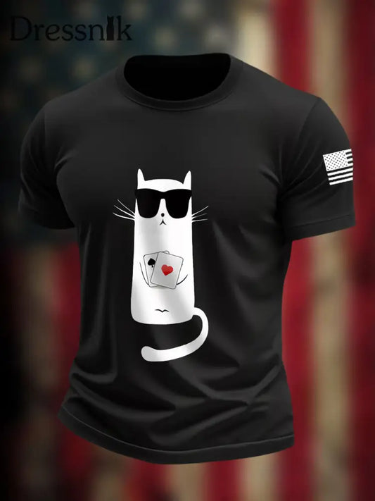 Männer Katze Texas Hold’em T-Shirts Schwarz / S