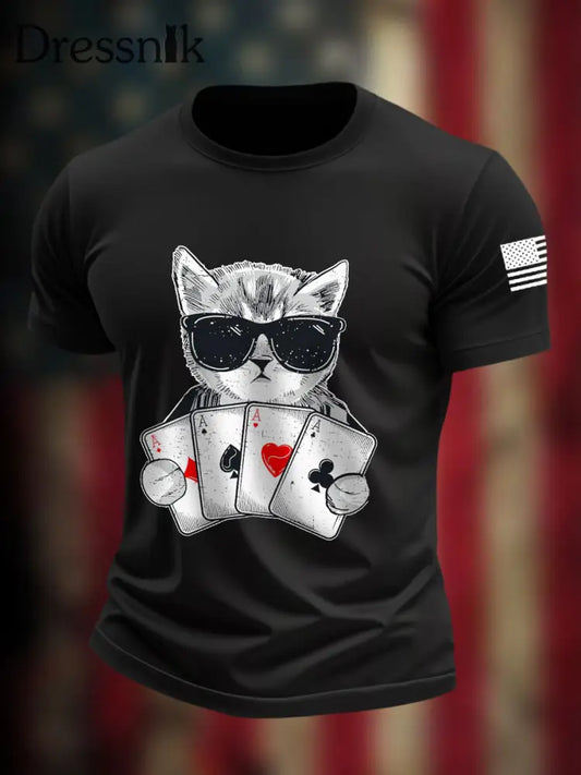 Männer Katze Texas Hold’em T-Shirts Schwarz / S