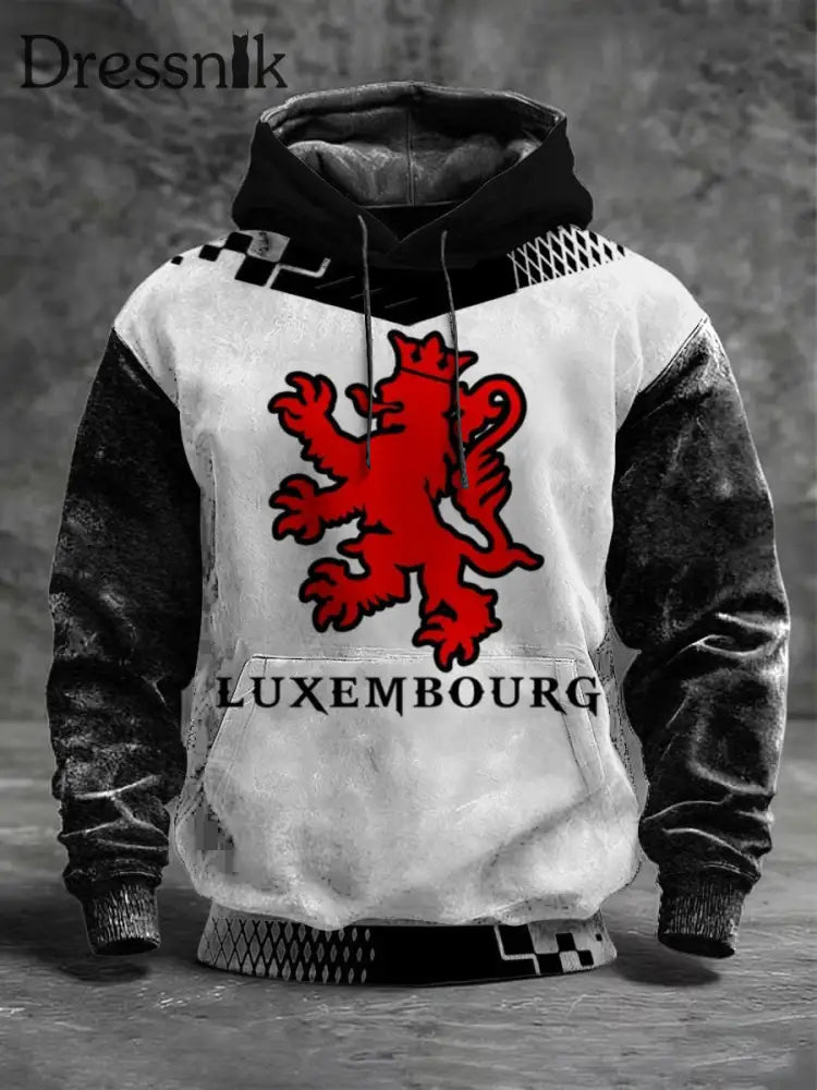 Männer Kontrast Luxemburg Red Lion Print Hoodie mehrfarbig / S