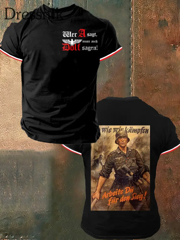 Männer Krieger von Empire Print Vintage Mode Kurzarm T-Shirt Schwarz / S
