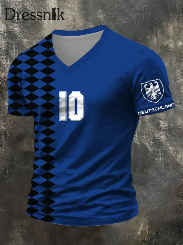 Männer kühnes blaues Diamant-Muster Deutschland Nummer 10 T-Shirt mehrfarbig / S