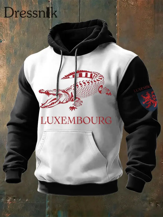 Männer kühnes rotes Krokodil Luxemburger Druck-Farb block Hoodie mehrfarbig / S
