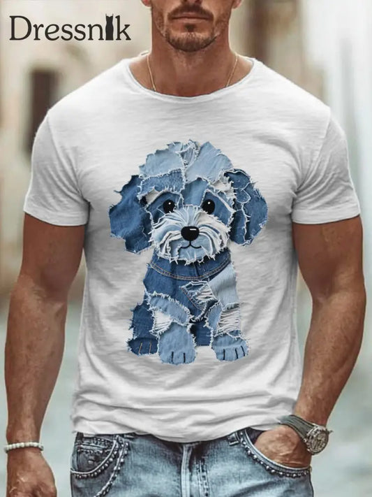 Männer niedlicher Hund Patchwork Kunst T-Shirt Weiß / S