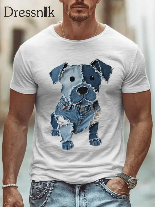 Männer niedlicher Hund Patchwork Kunst T-Shirt Weiß / S