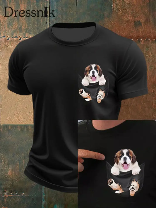 Männer niedliches Welpen-T-Shirt mit 3D-Druck kurze Ärmel Schwarz / S