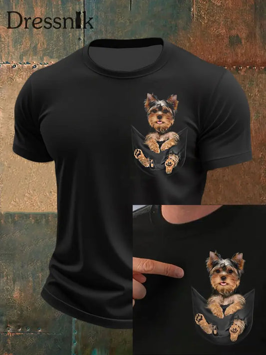 Männer niedliches Welpen-T-Shirt mit 3D-Druck kurze Ärmel Schwarz / S