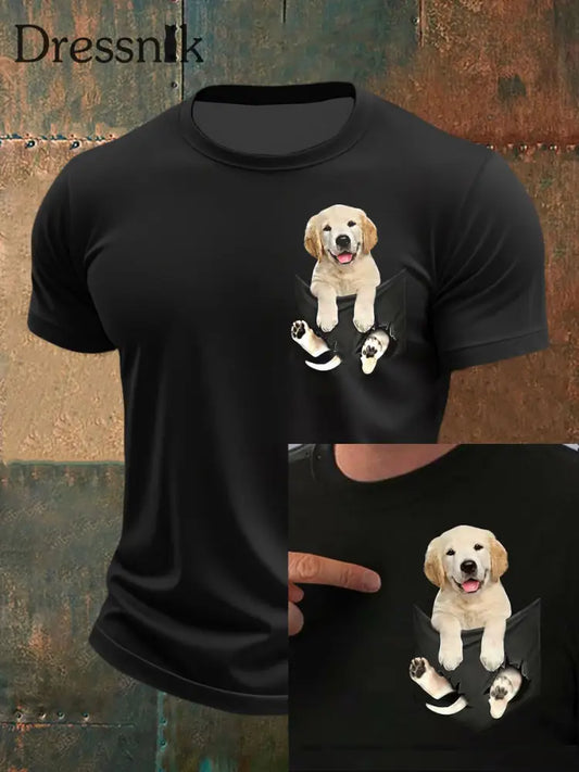 Männer niedliches Welpen-T-Shirt mit 3D-Druck kurze Ärmel Schwarz / S