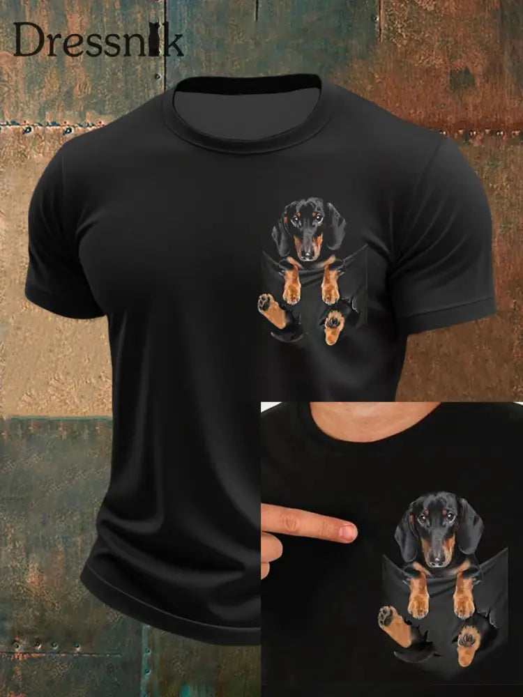 Männer niedliches Welpen-T-Shirt mit 3D-Druck kurze Ärmel Schwarz / S