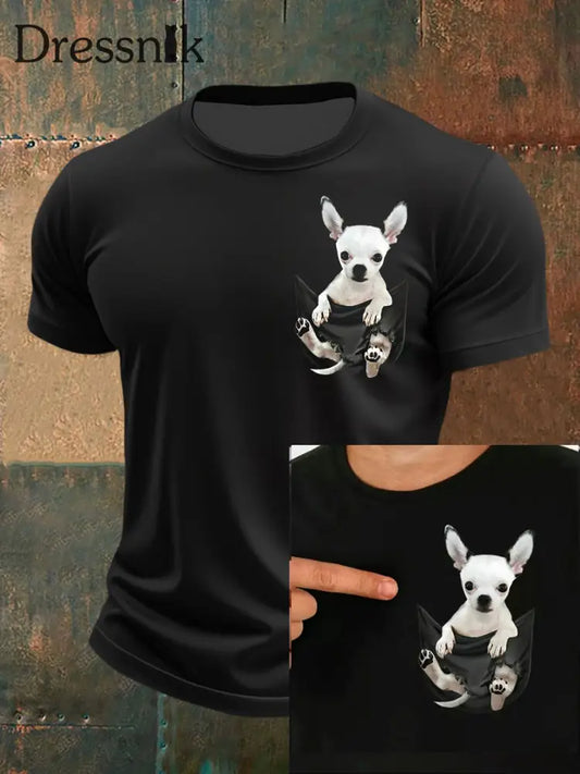 Männer niedliches Welpen-T-Shirt mit 3D-Druck kurze Ärmel Schwarz / S