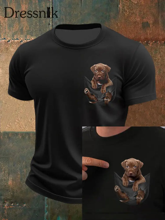 Männer niedliches Welpen-T-Shirt mit 3D-Druck kurze Ärmel Schwarz / S