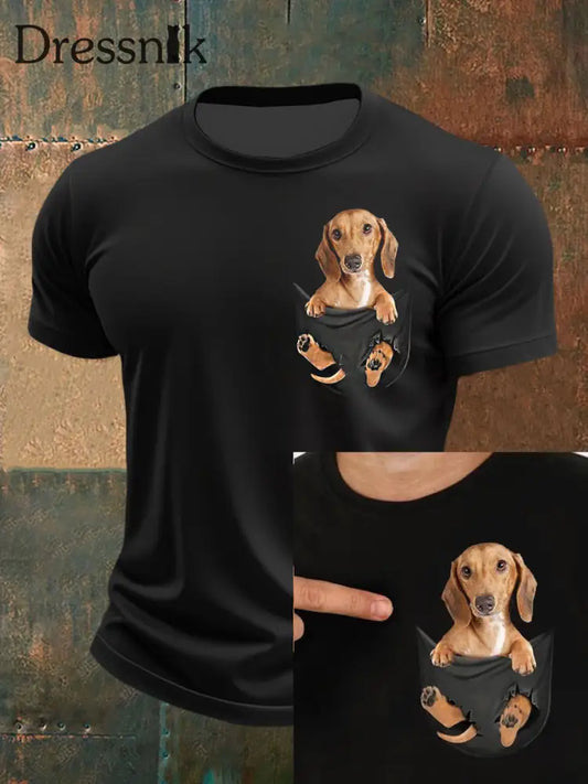Männer niedliches Welpen-T-Shirt mit 3D-Druck kurze Ärmel Schwarz / S