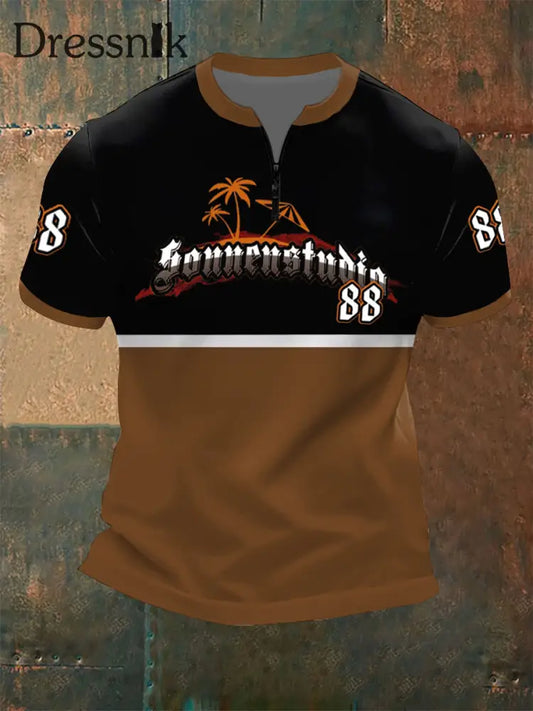 Männer Nummer 88 Print Zip Kurzarm T-Shirt als bild / S
