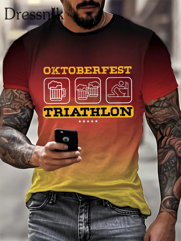 Männer Oktoberfest Triathlon Lustiges Trinken T-Shirt als bild / S