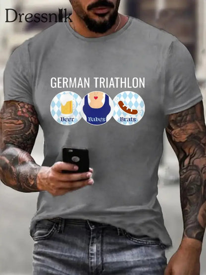 Männer Oktoberfest Triathlon Lustiges Trinken T-Shirt Hellgrau / S
