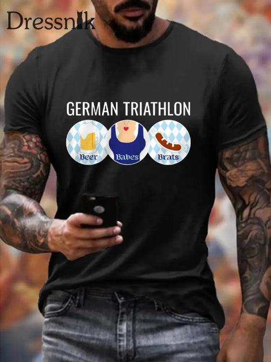 Männer Oktoberfest Triathlon Lustiges Trinken T-Shirt Schwarz / S